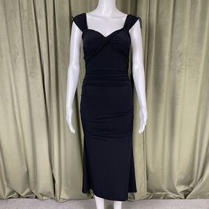 Vintage 90s Dina Bar-El Women’s XS Black Midi Open Back Dress Sleeveless NWT 280
